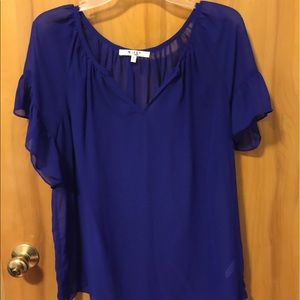 Milly Royal Blue Flutter Sleeve Top Sz L PRETTY!